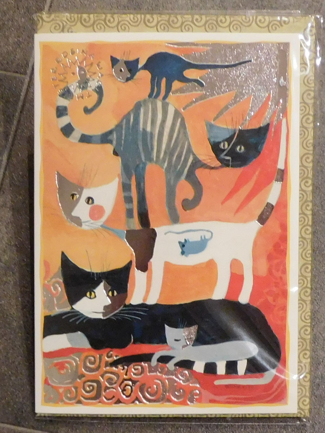 Klappkarte Kunstkarte Doppelkarte CAT Rosina WACHTMEISTER Katze Romance 