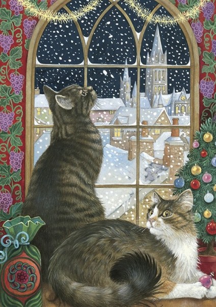 Künstler Klappkarte The Christmas window with Tam &amp; Agneatha