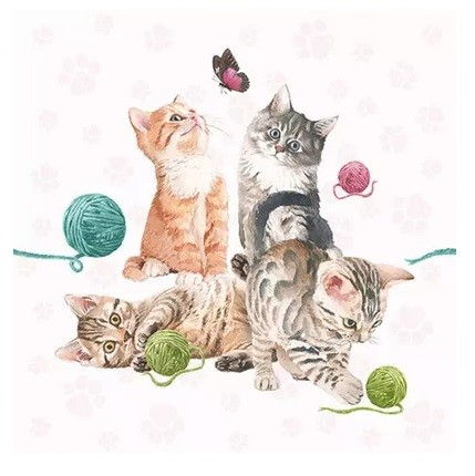 Napkins Playing Kittens, 25 cm