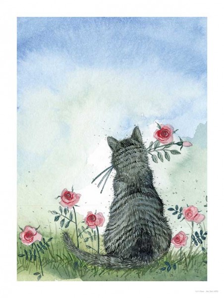 Kunstdruck Cat & Roses
