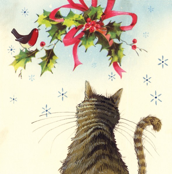 Weihnachtskarte Vintage Cat