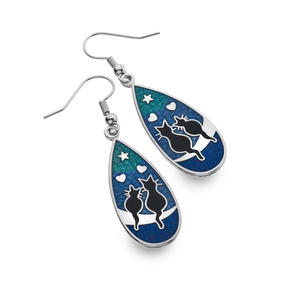 Silber/Emaille Ohrringe Nachtkatzen Blau
