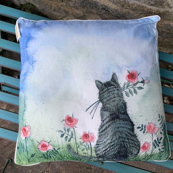 Cushion Cat and Flowers