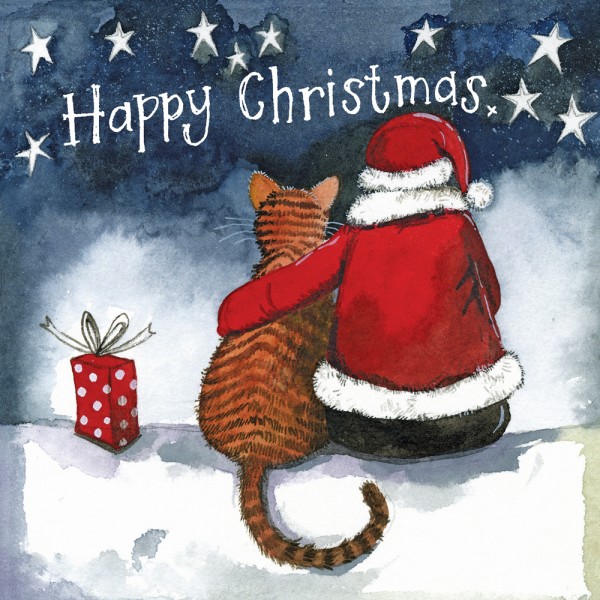 Christmas Card Cat and Santa